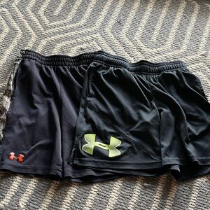 Under Armour Black Athletic Shorts with Neon Green and Coral Logos